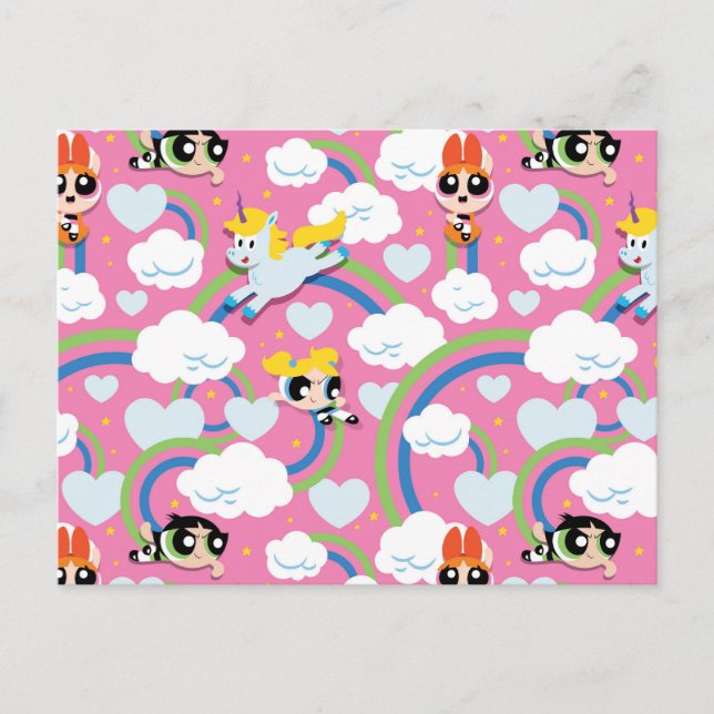 Powerpuff Girls & Donny Rainbow Pattern Einladungspostkarte (Vorderseite)