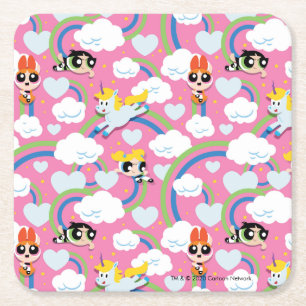 Powerpuff Girls & Donny Regenbogenmuster Rechteckiger Pappuntersetzer