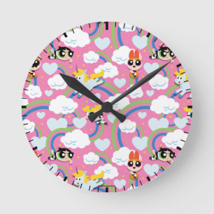 Powerpuff Girls & Donny Regenbogenmuster Runde Wanduhr