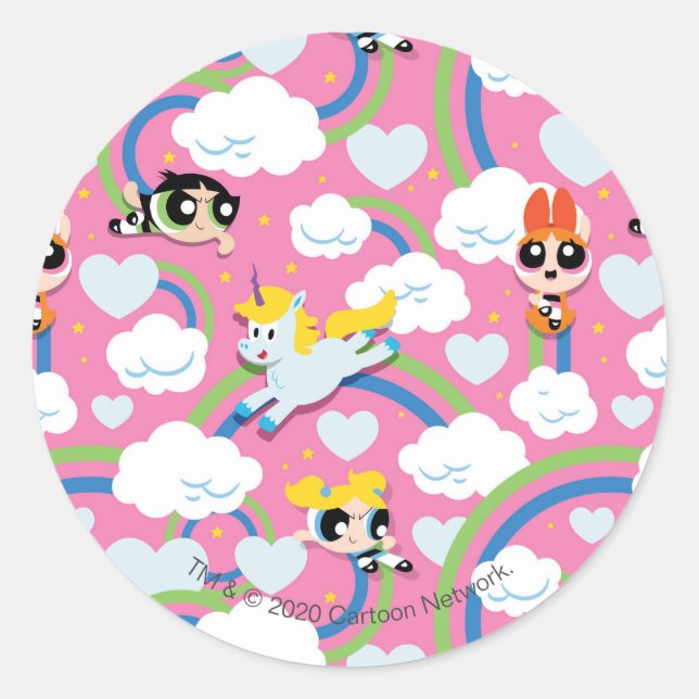 Powerpuff Girls & Donny Regenbogenmuster Runder Aufkleber (Vorderseite)