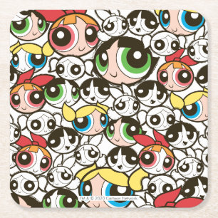 Powerpuff Girls Face Pattern Rechteckiger Pappuntersetzer