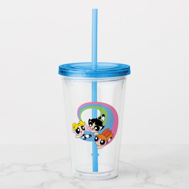 Powerpuff Girls fliegen durch den Himmel Acryltrinkbecher (Vorderseite)