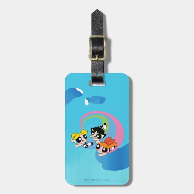 Powerpuff Girls fliegen durch den Himmel Gepäckanhänger (Vorderseite vertikal)