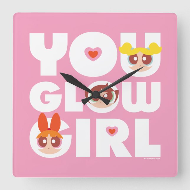 Powerpuff Girls: Glow Girl Quadratische Wanduhr (Vorderseite)