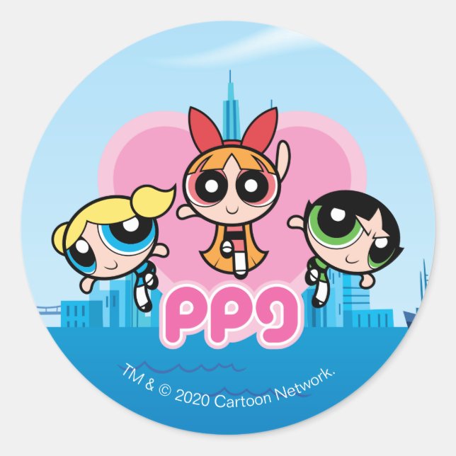 Powerpuff Girls Team Phantastisch Runder Aufkleber (Vorderseite)