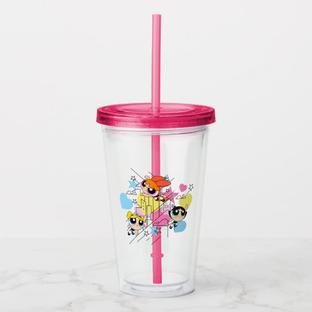 Powerpuff Girls Townsville Pattern Acryltrinkbecher (Vorderseite)