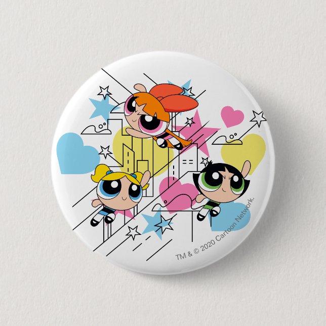 Powerpuff Girls Townsville Pattern Button (Vorderseite)