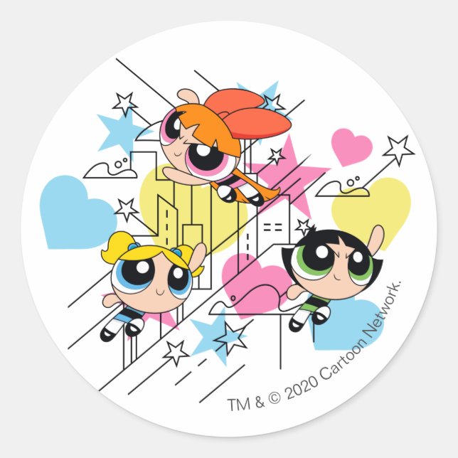 Powerpuff Girls Townsville Pattern Runder Aufkleber (Vorderseite)