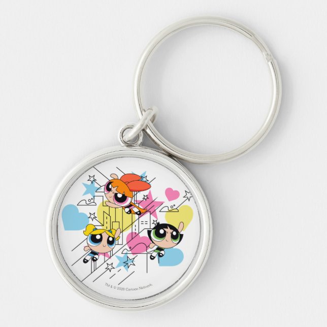 Powerpuff Girls Townsville Pattern Schlüsselanhänger (Vorne)