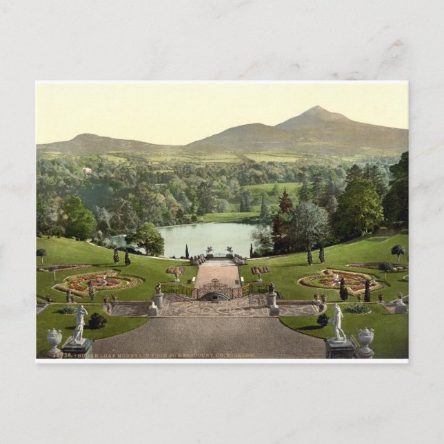 Powerscourt House Gardens c1900, Antique Irland Postkarte (Vorderseite)