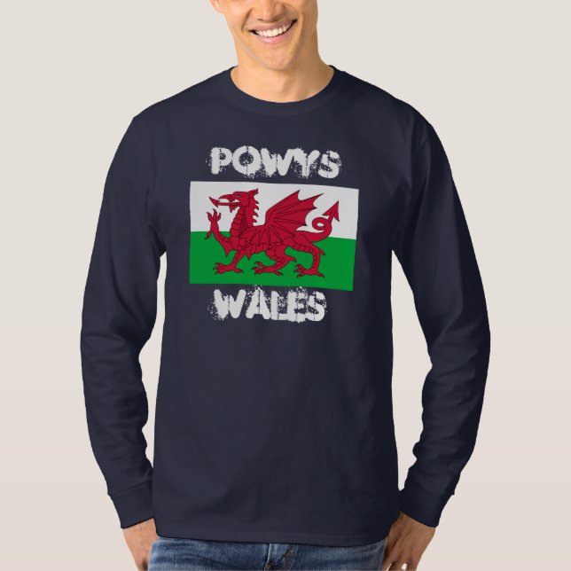 Powys, Wales mit walisischer Flagge T-Shirt (Vorderseite)