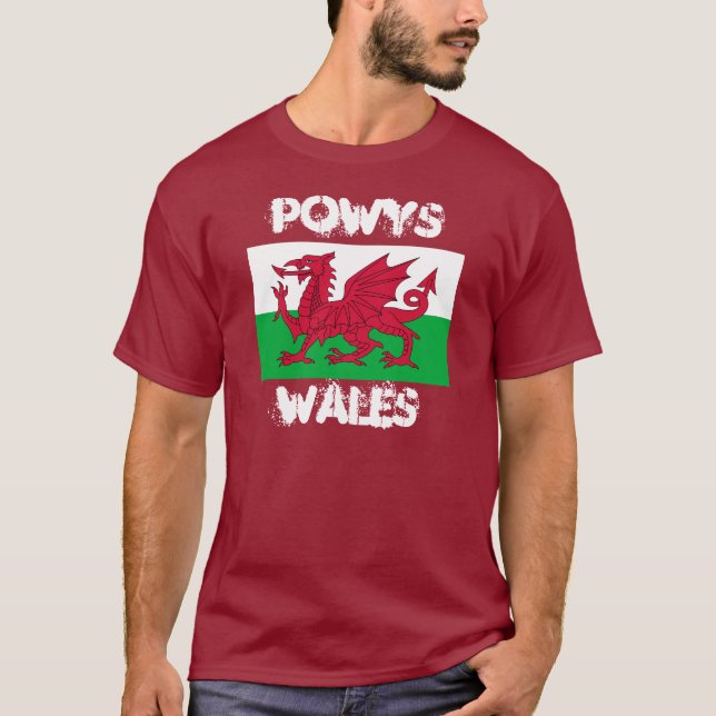 Powys, Wales mit walisischer Flagge T-Shirt (Vorderseite)