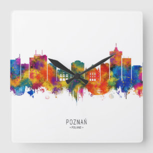 Poznan Poland Skyline Quadratische Wanduhr