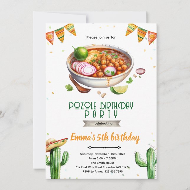 Pozole Birthday party Invitation Einladung (Vorderseite)