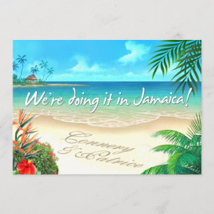PR Exotic Beach Jamaika-Hochzeit schreibt Namen in Einladung