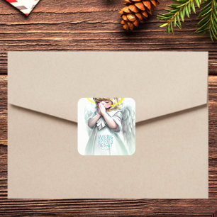 Prachen Kleine Girl Angel Wings Typografie Quadratischer Aufkleber