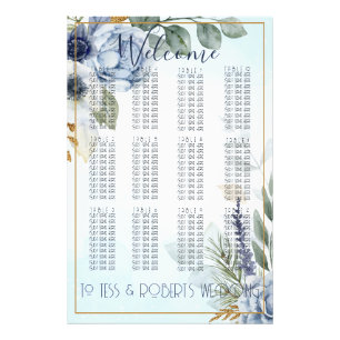 Prächtige blaue Blumen mit goldenem Sitzplan Fotodruck