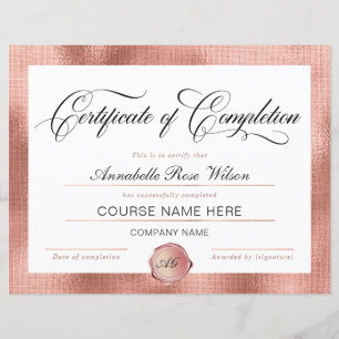Prächtige Rose Gold Certificate of Completion Awar