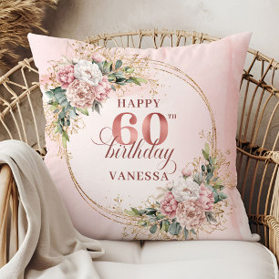 Prächtige Rose Gold Florale Wasserfarbe 60. Geburt Kissen