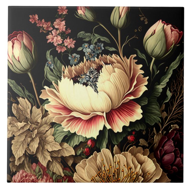 Prächtige Vintage Blumenordnung Fliese (Vorderseite)