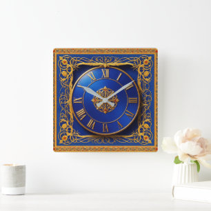 Prächtige Wanduhr Golden Kobaltblau