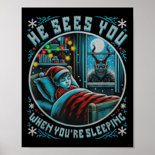 Prächtiger Fröhlicher Krampus Er Sieht Dich Vintag Poster