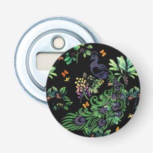 Prächtiger Pfau und Vintage-Blumenmuster Flaschenöffner