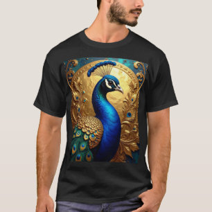 Prächtiger Pfau – Verzierte Federn in goldenem Rah T-Shirt