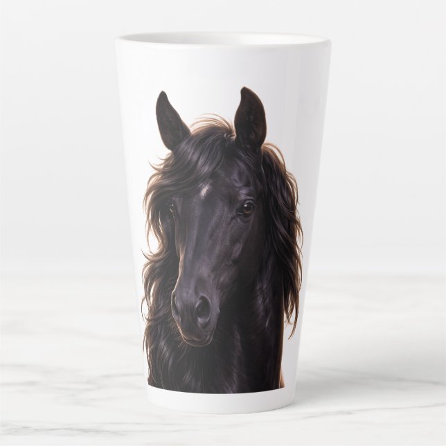 Prächtiger schwarzer Hengst Milchtasse (Vorderseite)