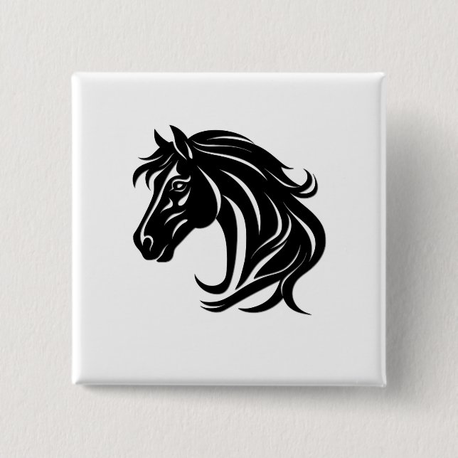 Prächtiger schwarzer Pferdekopf   Button (Vorderseite)