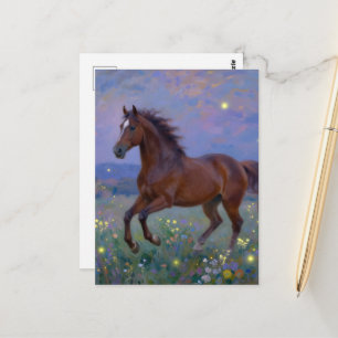 Prächtiges braunes Pferd auf der Wiese  Postkarte
