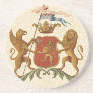 Prächtiges heraldisches Abzeichen mit Greif und Sandstein Untersetzer