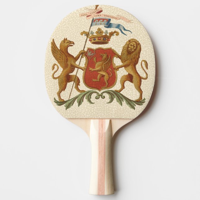 Prächtiges heraldisches Abzeichen mit Greif und Tischtennis Schläger (Vorderseite)