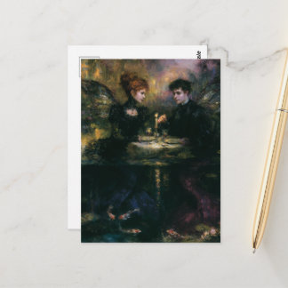Prächtiges Vintage-Meeresjungfrau-Feen-Paar Dinner Postkarte
