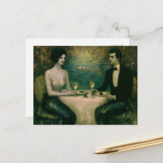 Prächtiges Vintage-Meeresjungfrau-Paar Dinnerparty Postkarte