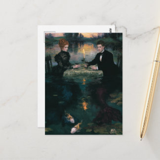 Prächtiges Vintage-Meeresjungfrau-Paar Dinnerparty Postkarte