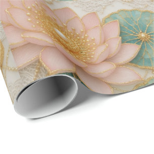 Prachtvolle rosa und grüne Blumenverpackung Geschenkpapier