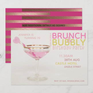 Prachtvoller 70. BRUNCH BUBBLY Cocktail PINK GOLD Einladung