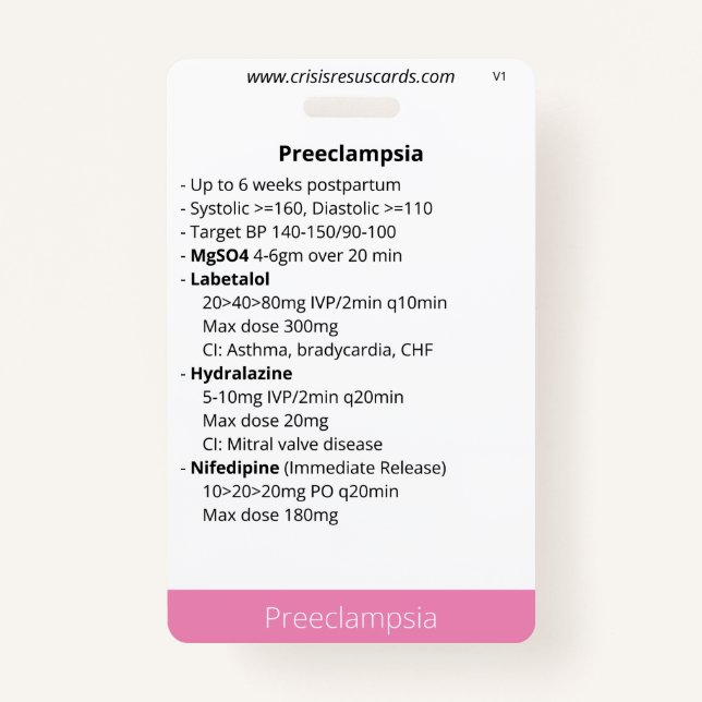Präeklampsie & Postpartum Hämorrhagie/Neonat Ausweis (Vorderseite)