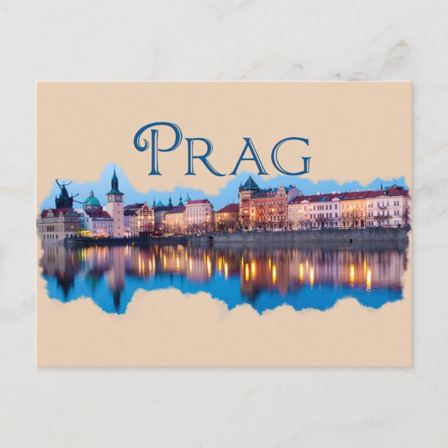 Prag: Abend Skyline Postkarte (Vorderseite)