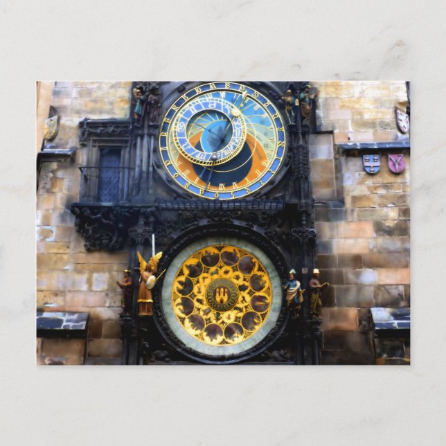 Prag Astronomisches Uhrenwerk Foto Postkarte (Vorderseite)