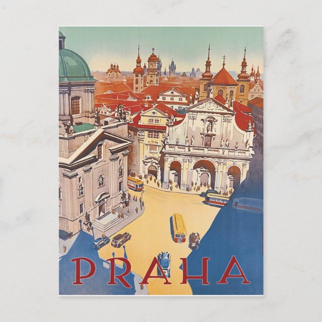 Prag, Aussicht auf das Stadtzentrum, Vintage-Reise Postkarte (Vorderseite)