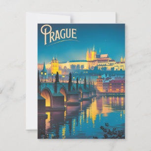 Prag bei Nacht im Vintage-Stil Postkarte