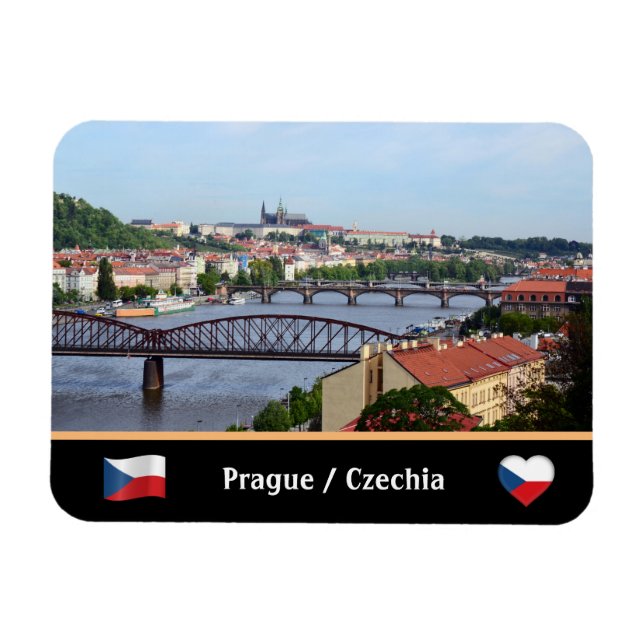 Prag, Castle & River Bridges / Tschechische Republ Magnet (Horizontal)