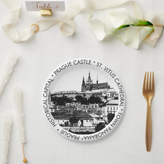 Prag, Historische Stadt, Burg - Tschechisch (Party Pappteller (Hochzeit)