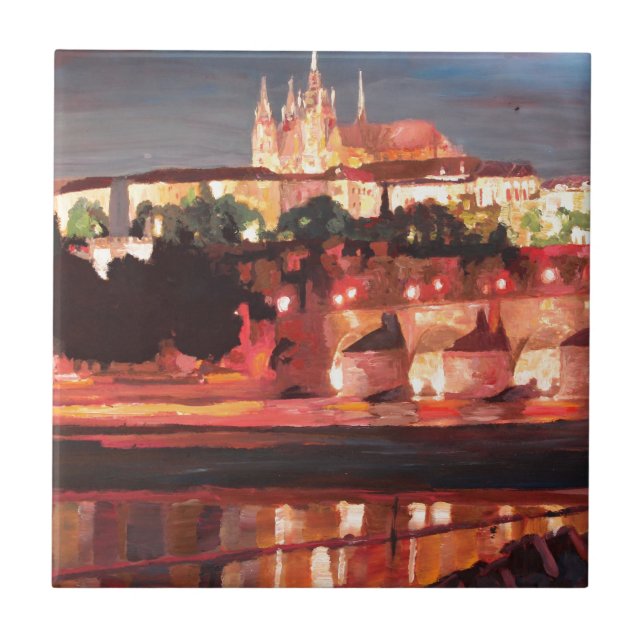 Prag - Hradschin mit Charles-Brücke Fliese (Vorderseite)