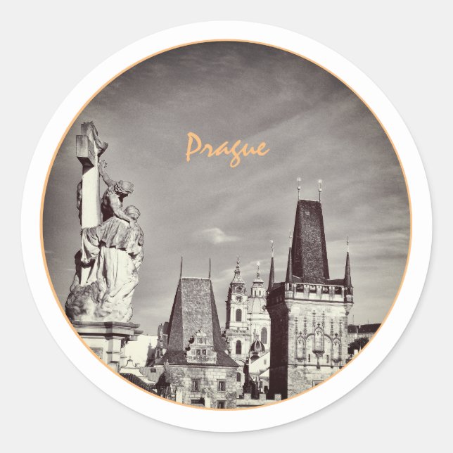 Prag & Karlsbrücke, Christus, Schloss / Tschechien Runder Aufkleber (Vorderseite)