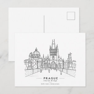 Prag Karlsbrücke Reiseillustration Postkarte