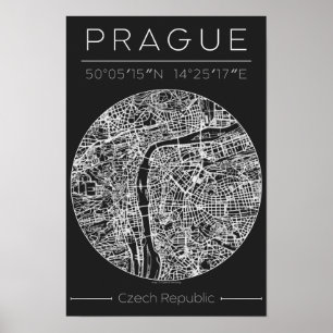 Prag Kohle Stadtplan Poster – Minimale Wandkunst