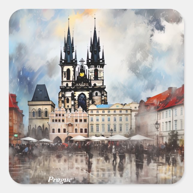 Prag Nacht in Tschechien Quadratischer Aufkleber (Vorderseite)